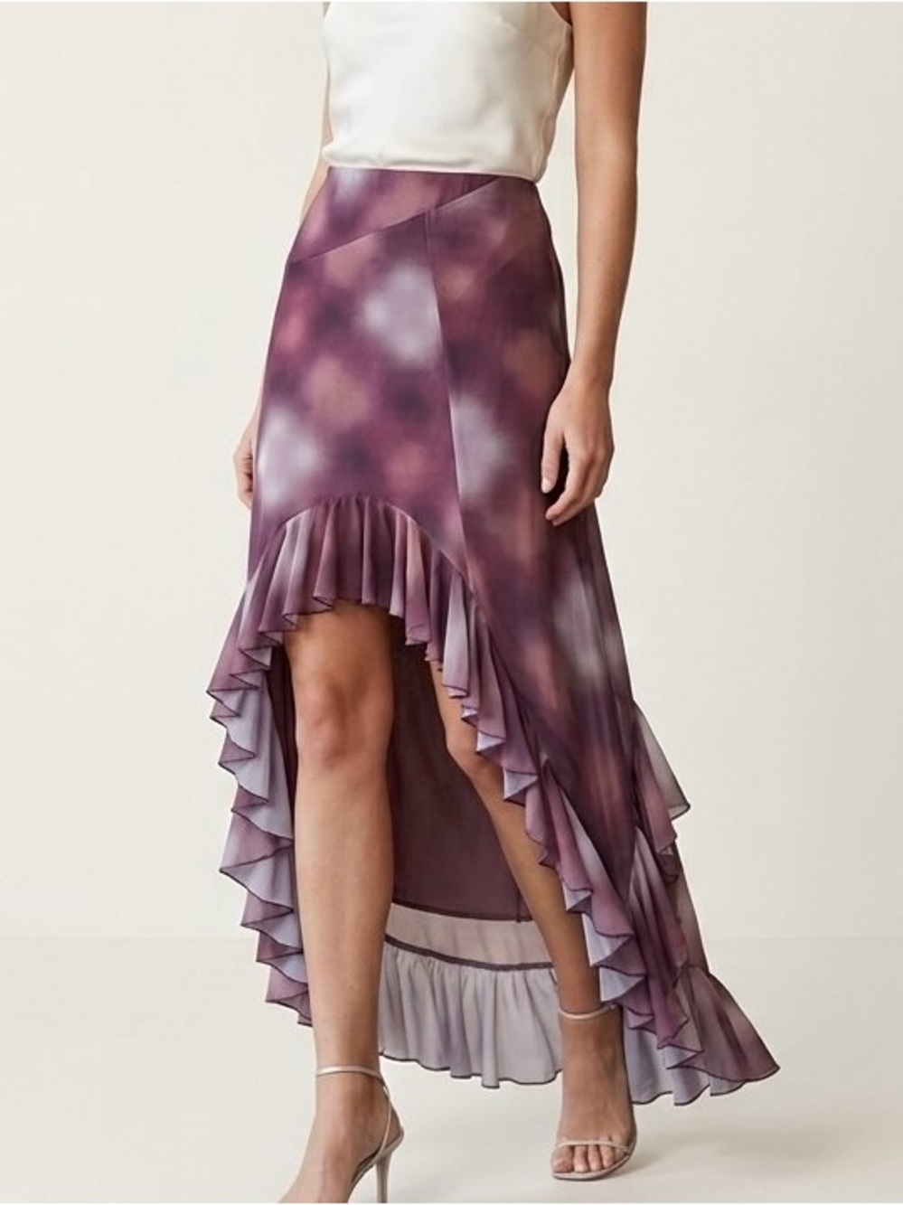 Lolo Grace Slip Skirt Abstract Print Ruffle Asymmetric Hem High Low Midi NWT M